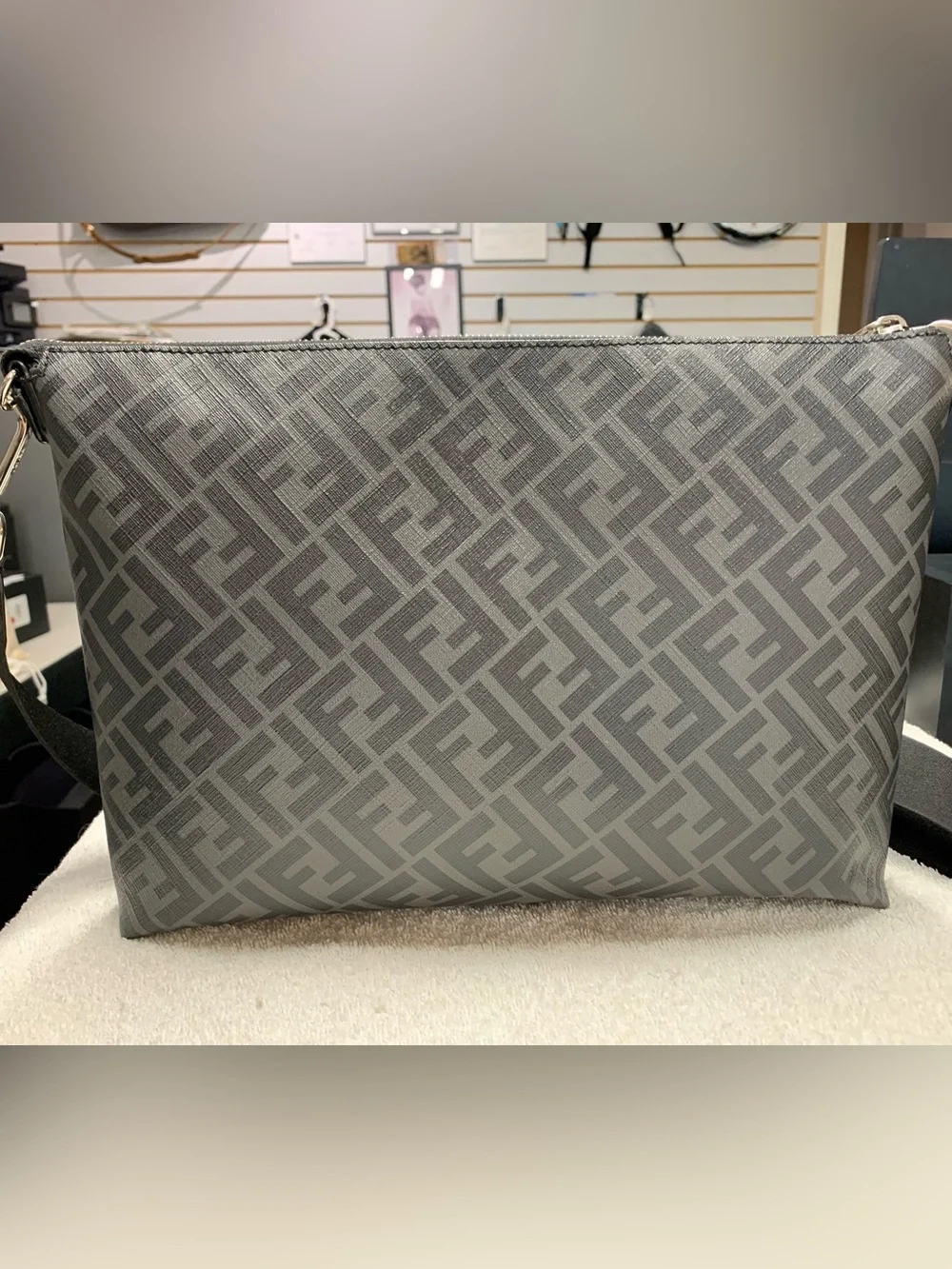 Fendi Diagonal FF Zucca Logo Black Messenger Bag
